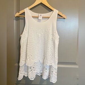 Cabi Frolic Top Blouse Womens XS White Layered Eyelet Lace Cottage